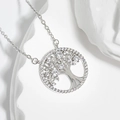 Bohemian tree of life pendant necklace in silver finish with white cubic zirconia crystals - White