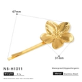 Golden flower stainless steel hair clip NB-H1011 with size and weight dimensions - Five-Petal Brushed Texture Flower Style (NB-H1011) / 18K Gold / Gold