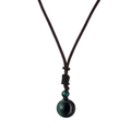 16MM dark green tiger eye stone round pendant necklace with brown braided cord - Green Tiger Eye