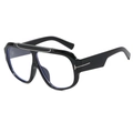 Classic black pilot sunglasses with T-shaped metal logo and stylish double bridge design - Black Frame Clear Lens