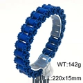 Pulsera de cadena de moto azul en acero inoxidable para hombre, 220x15mm, pesa 142g - Azul