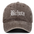 Vintage washed cotton baseball cap with white Bichota embroidery in distressed grey - Coffee