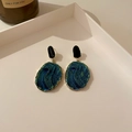 Deep teal textured enamel stud earrings in an irregular oval shape with a black top finish - Deep Teal Irregular Textured Drop Earrings
