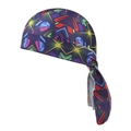Detail of paisley stretch durag showing colorful geometric patterns and white stitching - One Size / Dark Blue Colorful Geometric (16#)