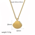 Golden shell pendant necklace with rope chain, 400mm length and 32mm width details - Gold Shell Necklace (TN3383)