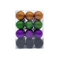 Set of 12 glitter Christmas balls in gold, green, purple and black in a clear box - Glitter Finish / 4cm 24Pcs