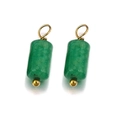 Vintage green natural stone cylinder earrings with gold stainless steel hooks - Jasper