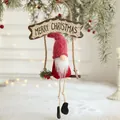 Christmas gnome plush ornament with Merry Christmas sign and knitted hat hanging decor - Red Gnome on Swing