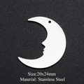 Macro shot of silver crescent moon face charm pendant made of stainless steel 20x24mm - Silver Moon Face (20x24mm)