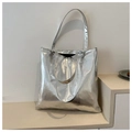 Borsa tote argento minimalista in ecopelle lucida con ampia capacità spaziosa - Argento