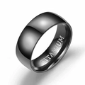 Classic black titanium steel ring for men with polished mirror finish and engraved interior - Titanium Steel Black (A481--DC-32)