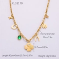 Gouden roestvrijstalen dubbellaagse ketting met ster en klaver hangers - Klavertje Vier Geluksbrenger (XL31179)
