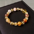 Beaded natural stone bracelet in orange hues with gold-plated accents and quartz - 65# Bracelet-Yellow (Mixed Citrine Stones)