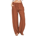 Men's loose wide-leg casual pants in brown-red cotton fabric with drawstring elastic waist - Orange