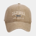 Detailed embroidery of CALIFORNIA 1850 text on washed khaki vintage baseball cap - Adjustable / Embroidery/Distressed / Khaki