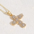Collana con pendente a croce placcata oro 14K con grappoli di zirconi scintillanti - Bianco