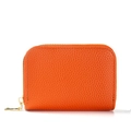 Orange RFID blocking card bag with litchi pattern leather and gold zipper closure - Orange Red