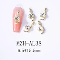 Detailed view of silver snake-shaped 3D nail charms with crystals, size 6.5x15.5mm - Gold Snake Style With White Zirconia (AL38)