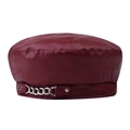 Basco chic in pelle PU bordeaux con catena argentata, stile vintage per donna elegante - M(56-58cm) / Borgogna