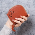 Cute caramel cat-shaped card holder with lychee texture and unique cat tail zipper - Brown