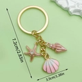 Seestern und Muschel Schlüsselanhänger in Rosa, goldene Kette, Länge 7,2 cm / 2,83 in - LS166 Rosa Emaille Seestern Muschel