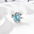 Turtle shaped cartilage piercing stud with round blue zircon inlay in silver finish - Single Piece / Light Sea Blue (A575-4)