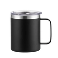 Matte black 12oz stainless steel insulated mug with handle and transparent lid - 12oz / Black