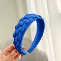 Close-up of handmade braided royal blue satin headband with thick textured weave - Sapphire Blue