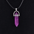 Purple amethyst quartz hexagonal point pendant necklace with black cord strap - Synthetic Amethyst