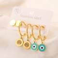 Detailed set of 3 pairs of 18K gold-plated stainless steel earrings with evil eye charms - Evil Eye Spiral Set