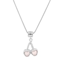 Pink heart-shaped cherry pendant necklace with silver snake chain and crystal accents - Pink Heart Gemstone Cherry Necklace (6837)