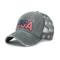Dunkelgraue Baseballkappe im Used-Look mit USA-Flaggen-Stickerei und Mesh-Rückseite - Grau USA Flagge Stickerei