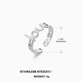 Anillo abierto ajustable de acero inoxidable plateado con diseño Love minimalista - Anillo Abierto Letra LOVE / Color Acero
