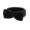 Plush black flannel headband with bow for spa and face washing rituals - Black-Single Headband