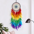 Rainbow feather dream catcher with colorful beads and black ring for wall decoration - Rainbow