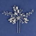 Handmade bridal hair pin with pearls and marquise crystals on a dark background - Silver