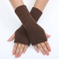 Dark brown ribbed knit fingerless gloves with thumb holes for women in winter - One Size / Coffee