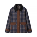 Veste en velours côtelé à carreaux pour femmes avec col contrasté et manches longues - XS / À carreaux