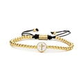 Bracciale regolabile in corda nera con croce dorata e dettagli in zirconi - Stile Croce