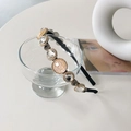 Vintage black thin headband featuring large multi-colored rhinestones and crystal beads - Beige Imitation Shell/Clear Crystal / Off-White No.2