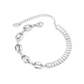 Bracelet chaîne grain de café argenté avec zircons rectangulaires et breloque K18 - Bracelet / 15+5cm / Couleur Acier