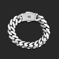 Pulsera cubana plateada para hombre con cierre de logo S brillante en negro - Ancho 12mm / Longitud 9 Pulgadas / Platino