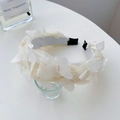 Elegant off-white mesh headband with 3D embroidered butterflies and comfortable black fabric ends - Braid Butterfly