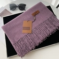 Deep purple cashmere-like knit scarf with fringe edges and premium brand leather tag - 17# Grape Purple