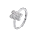 Macro shot of a silver teddy bear ring featuring micro-pave cubic zirconia on an open band - VJ539 (Bear) / White Gold