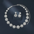 Luxury silver bridal jewelry set with round sparkling crystal necklace and stud earrings - G0060 2-Piece Set