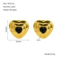 Polished 18k gold heart earrings with black resin inlay and stainless steel base - Black Heart Style(1893-02)