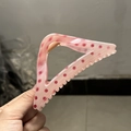 Pink triangular hair claw clip with red polka dots and gold metal spring mechanism - Large (Approx 9.2cm) / Strawberry Pink (Polka Dot)