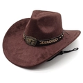 Brown faux suede western cowboy hat with vintage bull head buckle and leather strap - M (56-58cm) / Chestnut