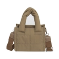 Quilted brown puffer crossbody bag with matching thick handle and adjustable strap - Dark Khaki